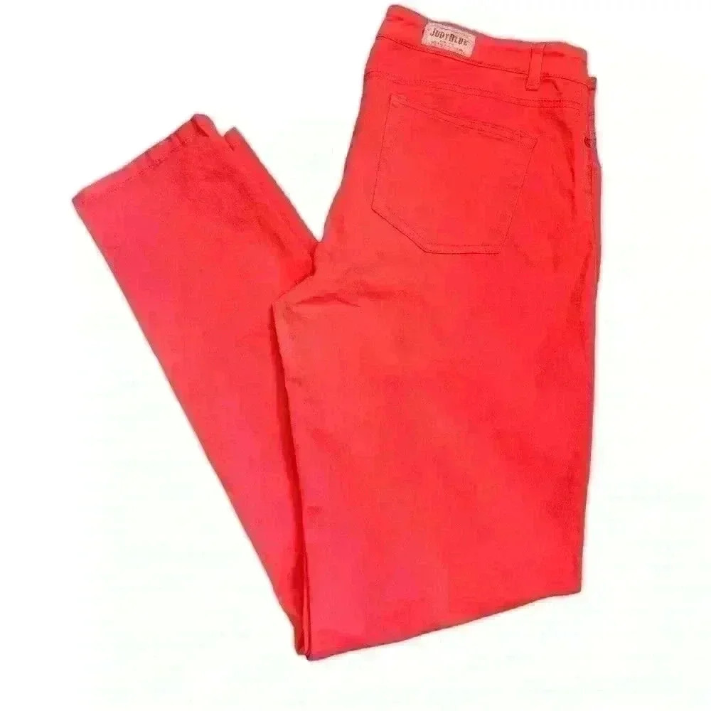 Judy Blue Womens High Waist  Tummy Control Skinny Jeans Zip Closure Red Size 13